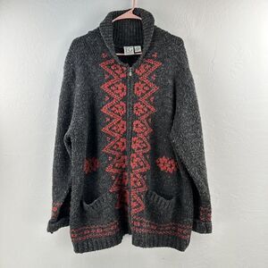 Vintage Field Gear Women's Cardigan Sweater 1X Wool‎ Blend Gray Red Zip Up